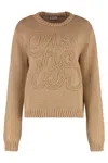 Moncler Ribbed Crew-neck Cotton Knit Sweater In Brown