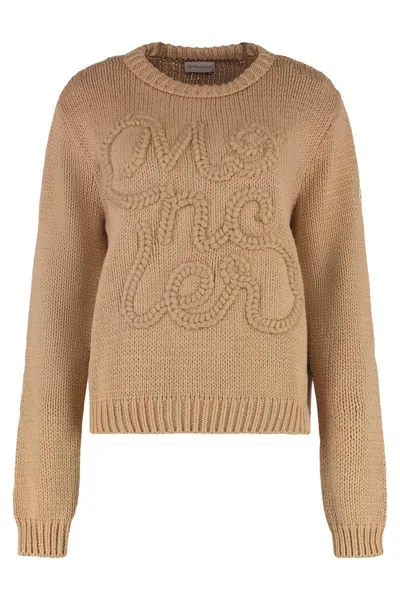 Moncler Ribbed Crew-neck Cotton Knit Sweater In Brown