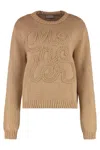 Moncler Ribbed Crew-neck Cotton Knit Sweater In Brown