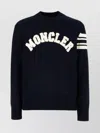 Moncler Cotton Crew Neck Sweater With Ribbed Cuffs And Hem In Black