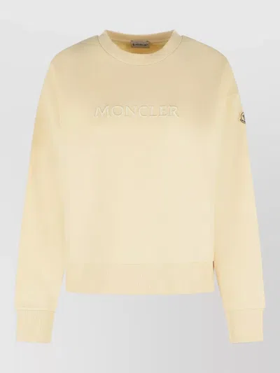 Moncler Cotton Crew Neck Sweatshirt Long Sleeves Ribbed In White
