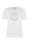 Moncler White T-shirt With Rhinestone Logo In Cotton Woman In Bianco