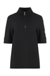 Moncler Womens Black Logo-patch Zip-neck Cotton-piqué T-shirt In Black