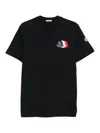 Moncler Blue T-shirt With Embroidered Tricolor Logo In Black
