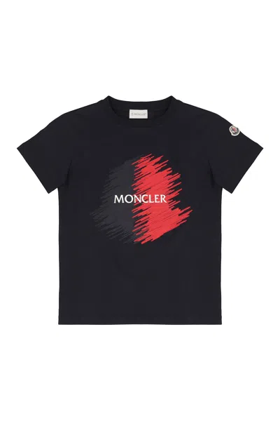Moncler Kids' Cotton Crew-neck T-shirt In Blue