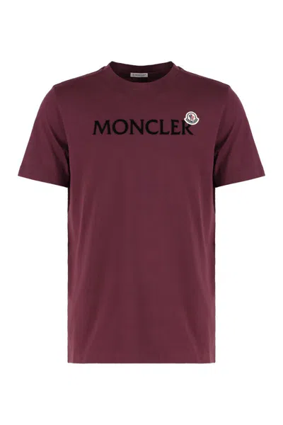 Moncler Cotton Crew-neck T-shirt In Burgundy