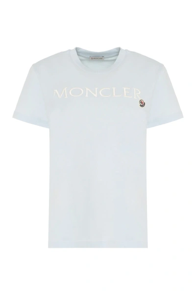 Moncler Cotton Crew-neck T-shirt In Light Blue