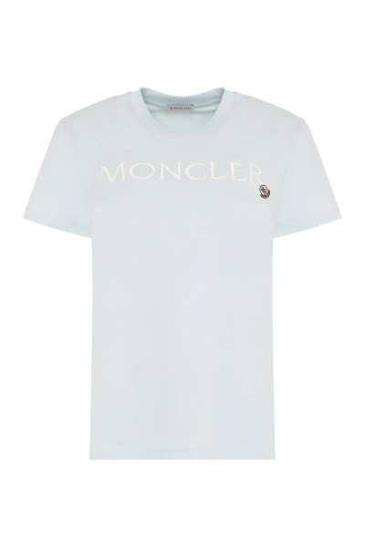 Moncler Cotton Crew-neck T-shirt In Pastel Blue