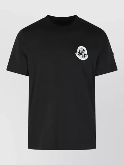 Moncler Cotton Crew Neck T Shirt Short Sleeves In Black