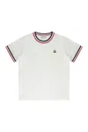 Moncler Boy's Logo Patch Striped Trim T-shirt In White