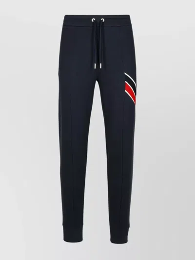 Moncler Cotton Drawstring Jogger Pants With Stripe Detail In Blue