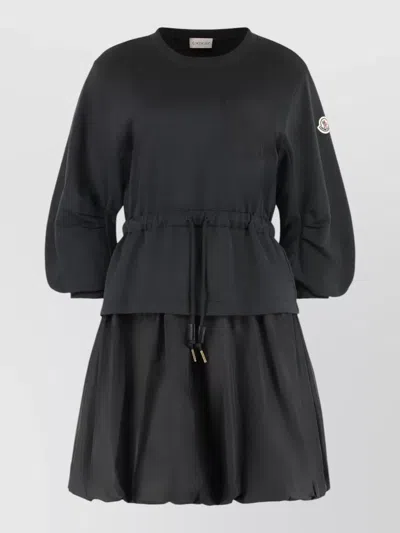 Moncler Cotton Dress Crew Neck Puff Sleeves In Black
