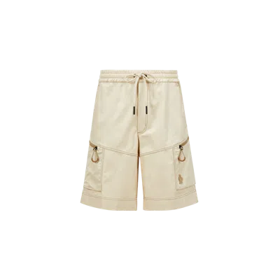 Moncler Cotton Drill Cargo Shorts Beige In Nude