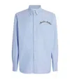 Moncler Cotton Embroidered-logo Oxford Shirt In Blue