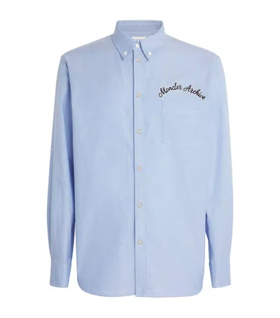 Moncler Cotton Embroidered-logo Oxford Shirt In Blue