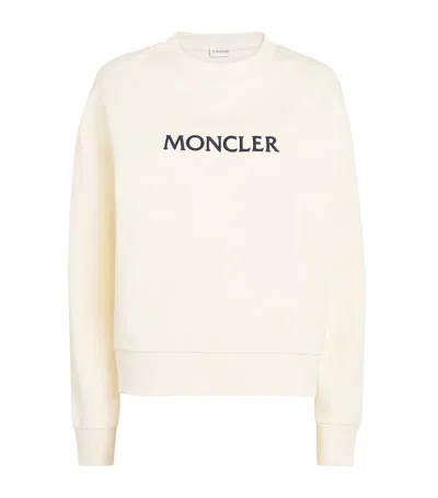 Moncler Cotton Embroidered Logo Sweatshirt In White