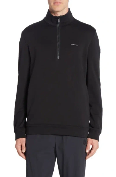 Moncler Cotton Fleece Half Zip Sweatshirt In Black