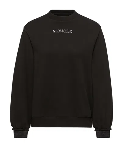 Moncler Cotton Fleece Logo Sweatshirt In Black