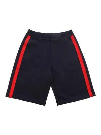 Moncler Kids' Cotton Fleece Shorts In Navy