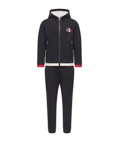 Moncler Cotton Fleece Sweatsuit In Blue