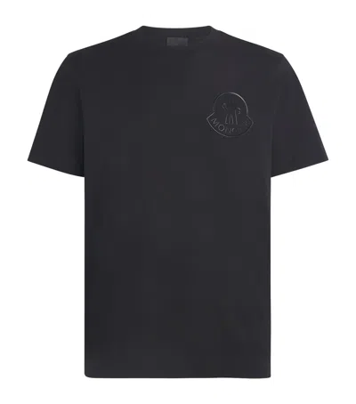 Moncler Cotton Flocked Logo T-shirt In Black