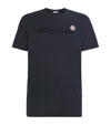 Moncler Men T-shirt With Flocked Cotton Logo In Blue