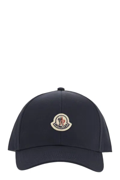 Moncler Cotton Gabardine Baseball Cap In Blue