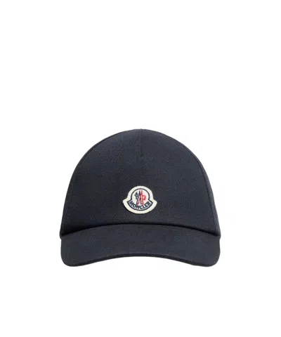 Moncler Cotton Gabardine Baseball Cap In Blue
