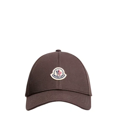 Moncler Cotton Gabardine Baseball Cap In Brown