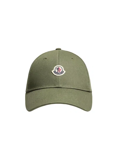 Moncler Kids' Cotton Gabardine Baseball Cap In Green
