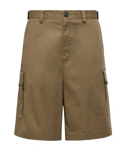 Moncler Cotton Gabardine Cargo Shorts In Green