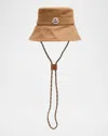 Moncler Logo Patch Drawstring Bucket Hat In Brown