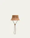 Moncler Logo Patch Drawstring Bucket Hat In Brown