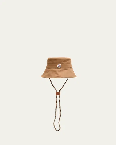 Moncler Cotton Gabardine Logo Bucket Hat In Brown