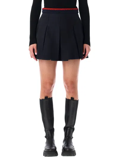 Moncler Cotton Gabardine Pleated Mini Skirt In Blue