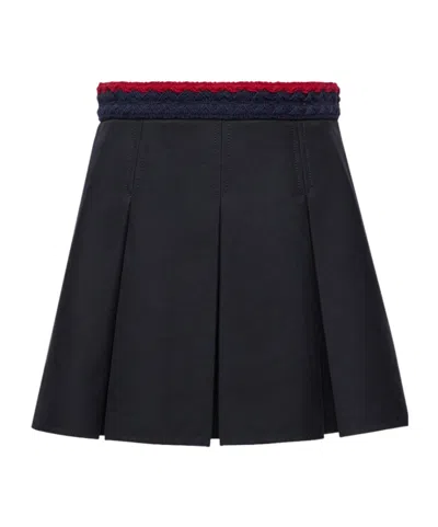 Moncler Cotton Gabardine Pleated Mini Skirt In Navy