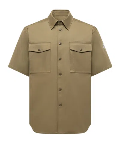 Moncler Cotton Gabardine Short-sleeved Shirt In Green