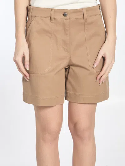 Moncler Cotton Gabardine Shorts In Beige