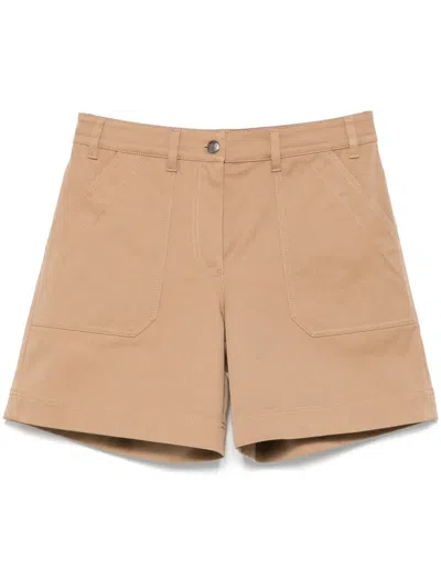 Moncler Cotton Gabardine Shorts In Beige