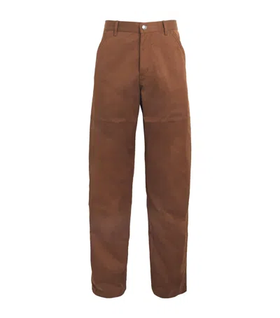 Moncler Cotton Gabardine Straight Trousers In Brown
