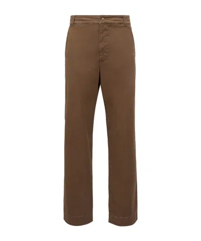 Moncler Cotton Gabardine Trousers In Brown