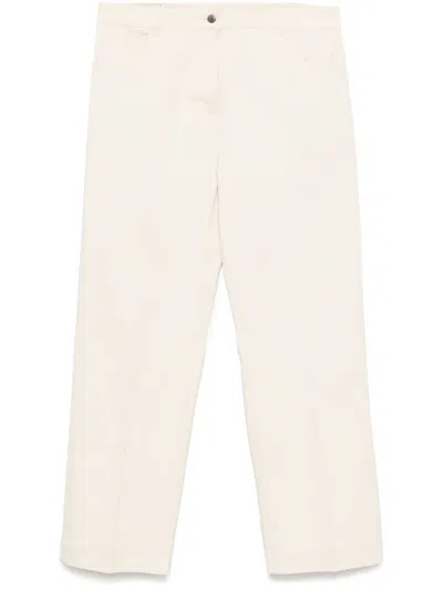Moncler Cotton Gabardine Trousers In Neutrals
