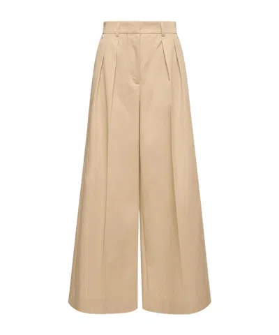 Moncler Cotton Gabardine Wide-leg Tailored Trousers In Brown