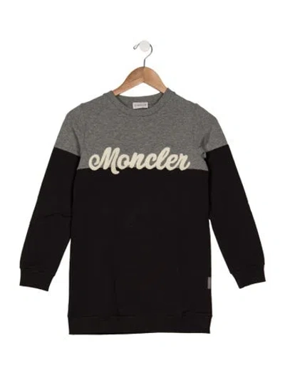 Pre-owned Moncler Kids' Cotton Grey And Multicolor Patterned Long Sleeve Sweater With Branding Embroidery Accents