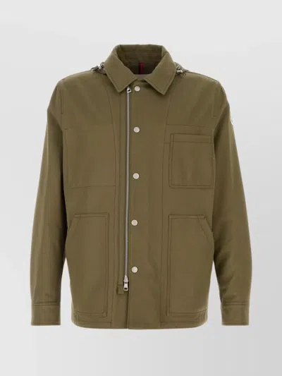 Moncler Cotton Guerledan Jacket With Hood And Pockets In Green