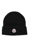 Moncler Logo-appliqué Ribbed-knit Beanie In Black