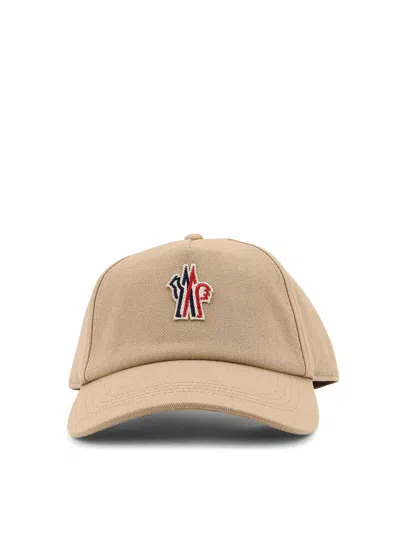Moncler Cotton Hat With Front Logo Patch In Neutral