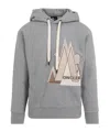 Moncler Cotton Hoodie With Hood And Drawstring In Gray
