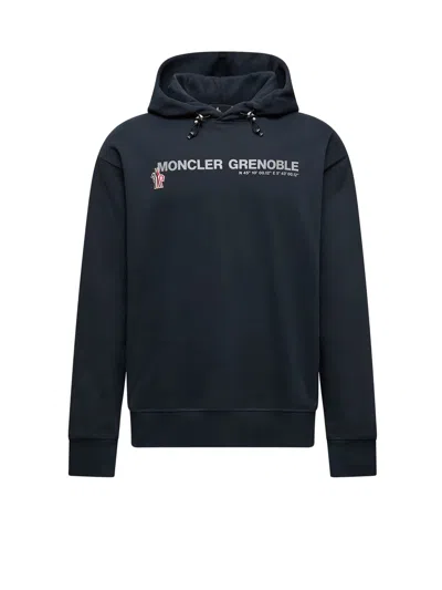 Moncler Cotton Hooded Sweatshirt In Blue