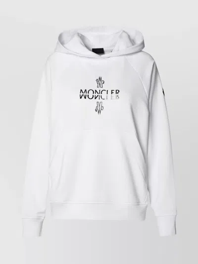 Moncler Cotton Hooded Sweatshirt Kangaroo Pocket In White